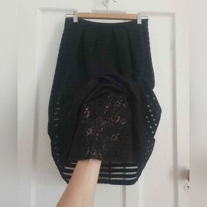 Max Mara Lace Overlay Midi Black Skirt